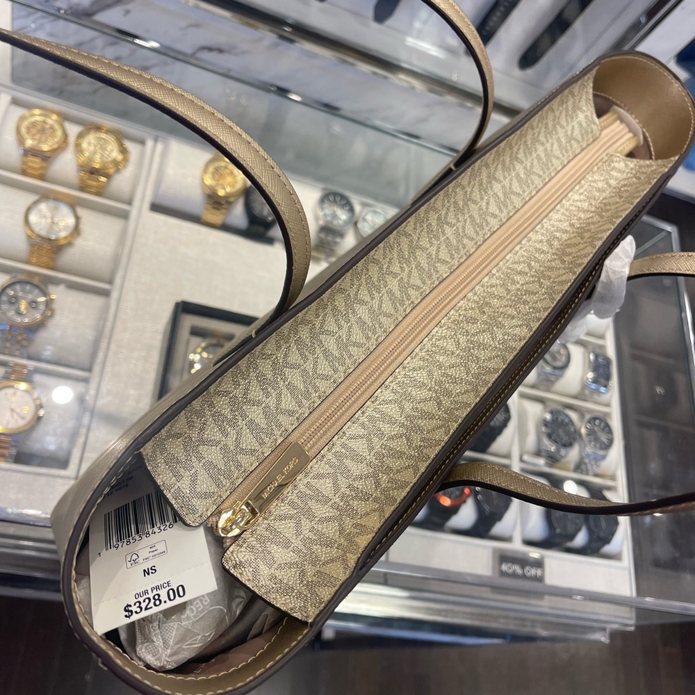 MICHAEL KORS Arden Large Metallic Top-Zip Shoulder Tote Bag
Pale Gold 
NWT - Picture 9 of 16